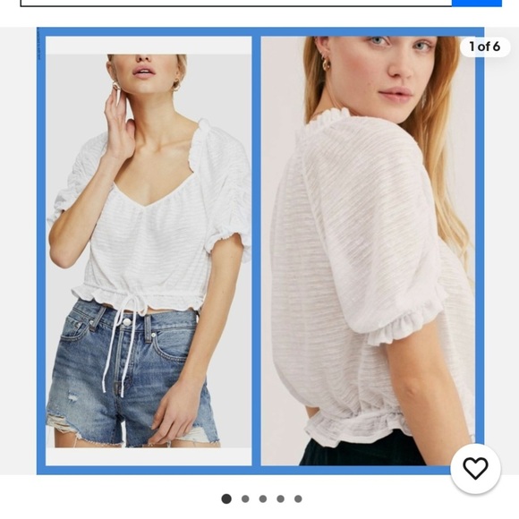 FREE PEOPLE Dorothy Top Cropped V Neck Ruffle White Medium Light Short Sleeve - Picture 1 of 8